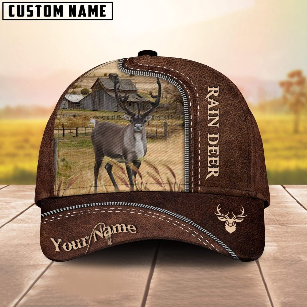 Rain Deer Customized Name Leather Pattern Cap Farmer Baseball Cap Unique Gifts For Farmers