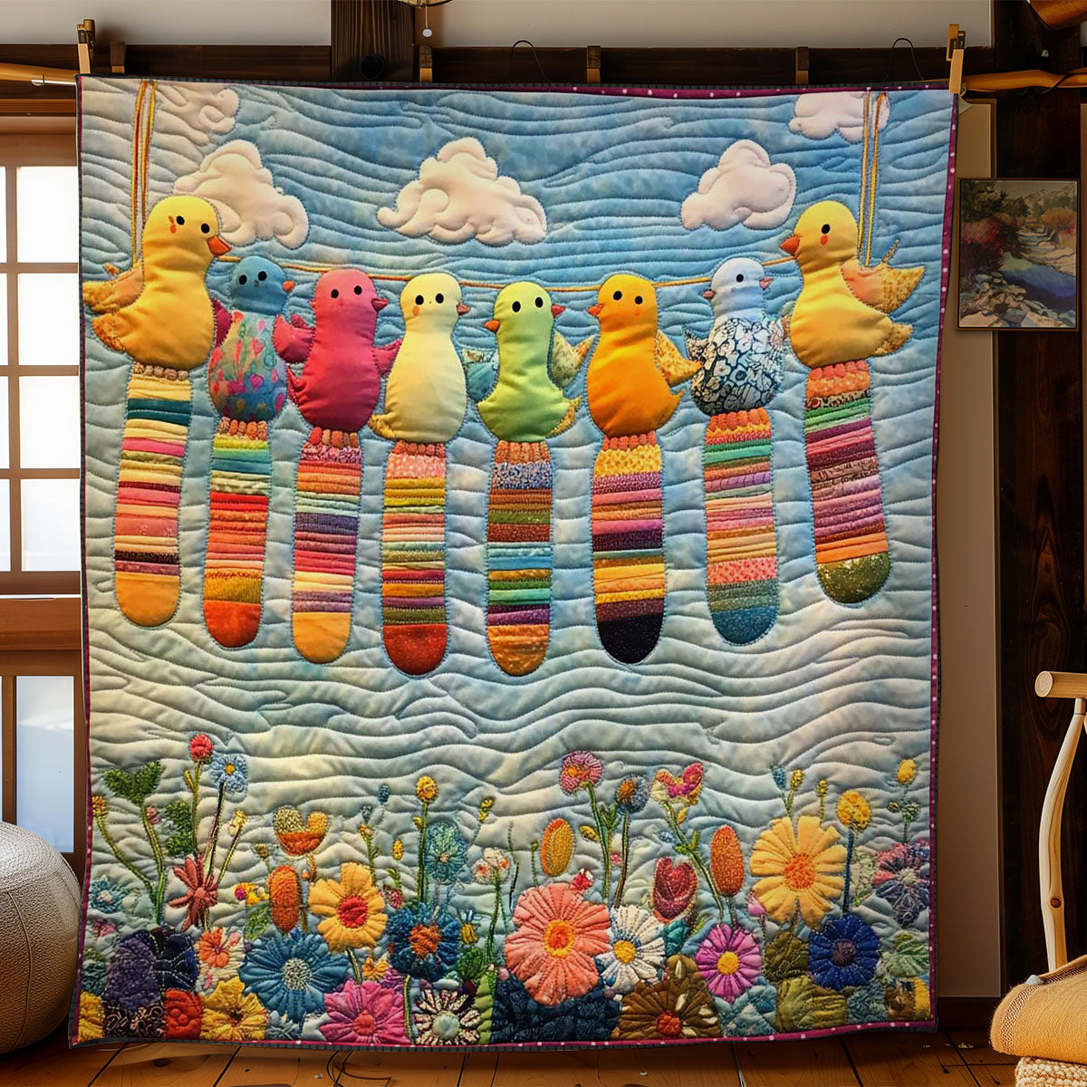 Rainbow Birds Parade Quilt Soft Quilt Blanket to Add Style and Warmth