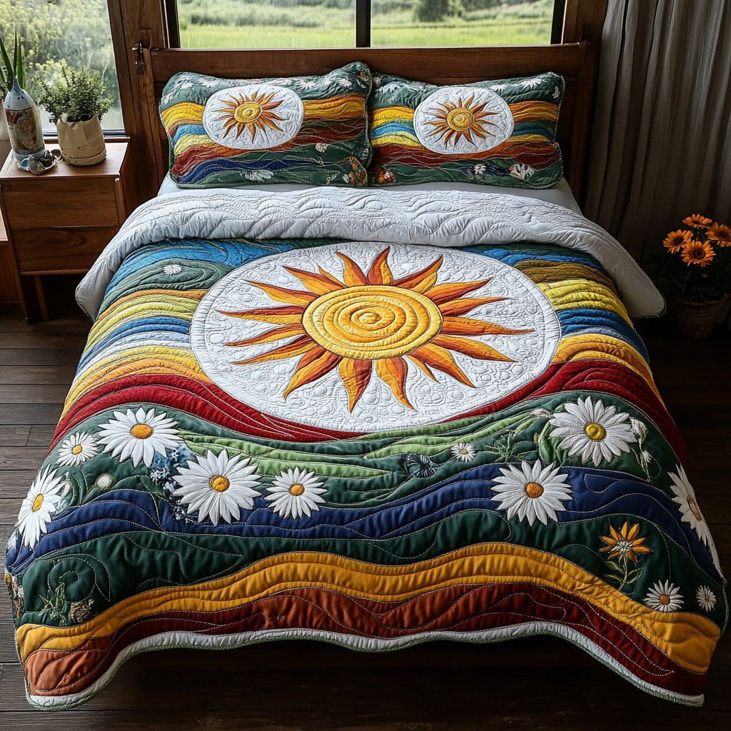 Rainbow Bloom Quilted Bedding Set Comfortable Microfiber Bedding Set for Everyday Use