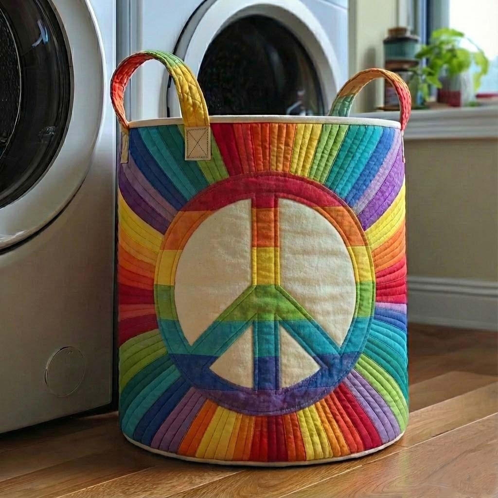 Rainbow Burst Quilted Laundry Basket Hippie Home Decor Unique Gifts For Grandparents