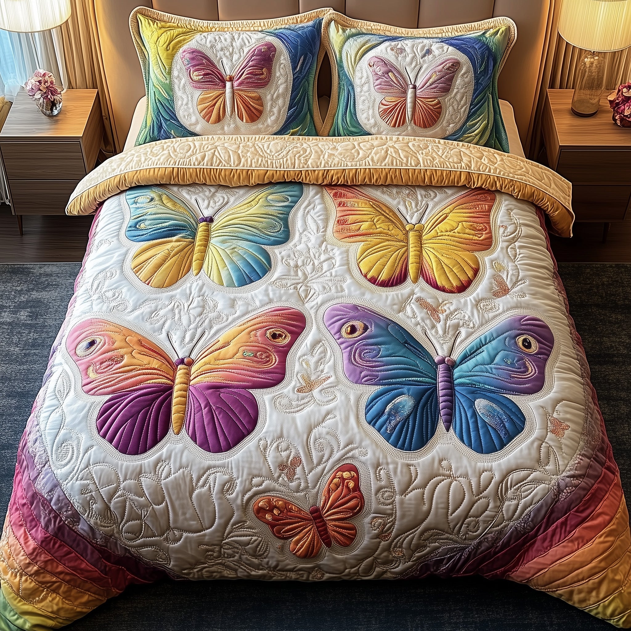 Rainbow Butterfly Quilted Bedding Set Duvet Cover Bed Sheet Awesome Butterfly Gifts