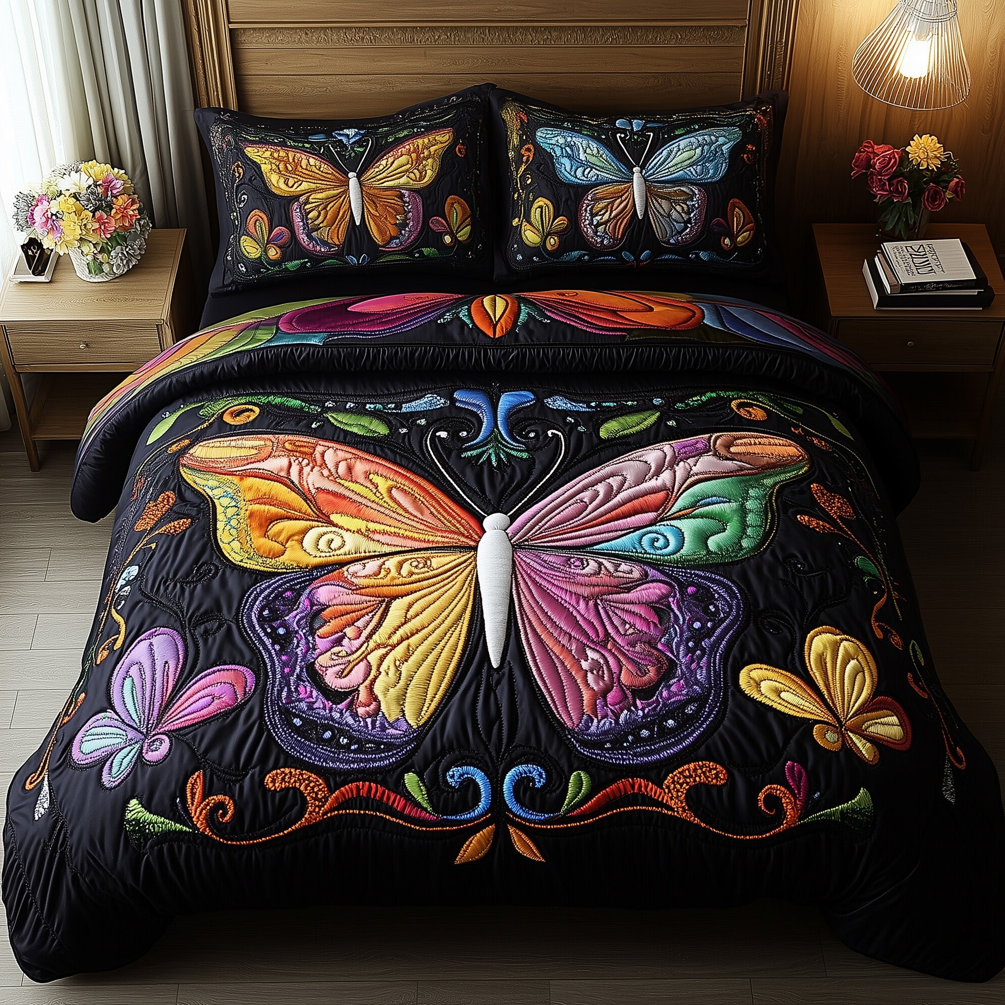 Rainbow Butterfly Quilted Bedding Set Duvet Cover Bed Sheet Butterfly Christmas Presents