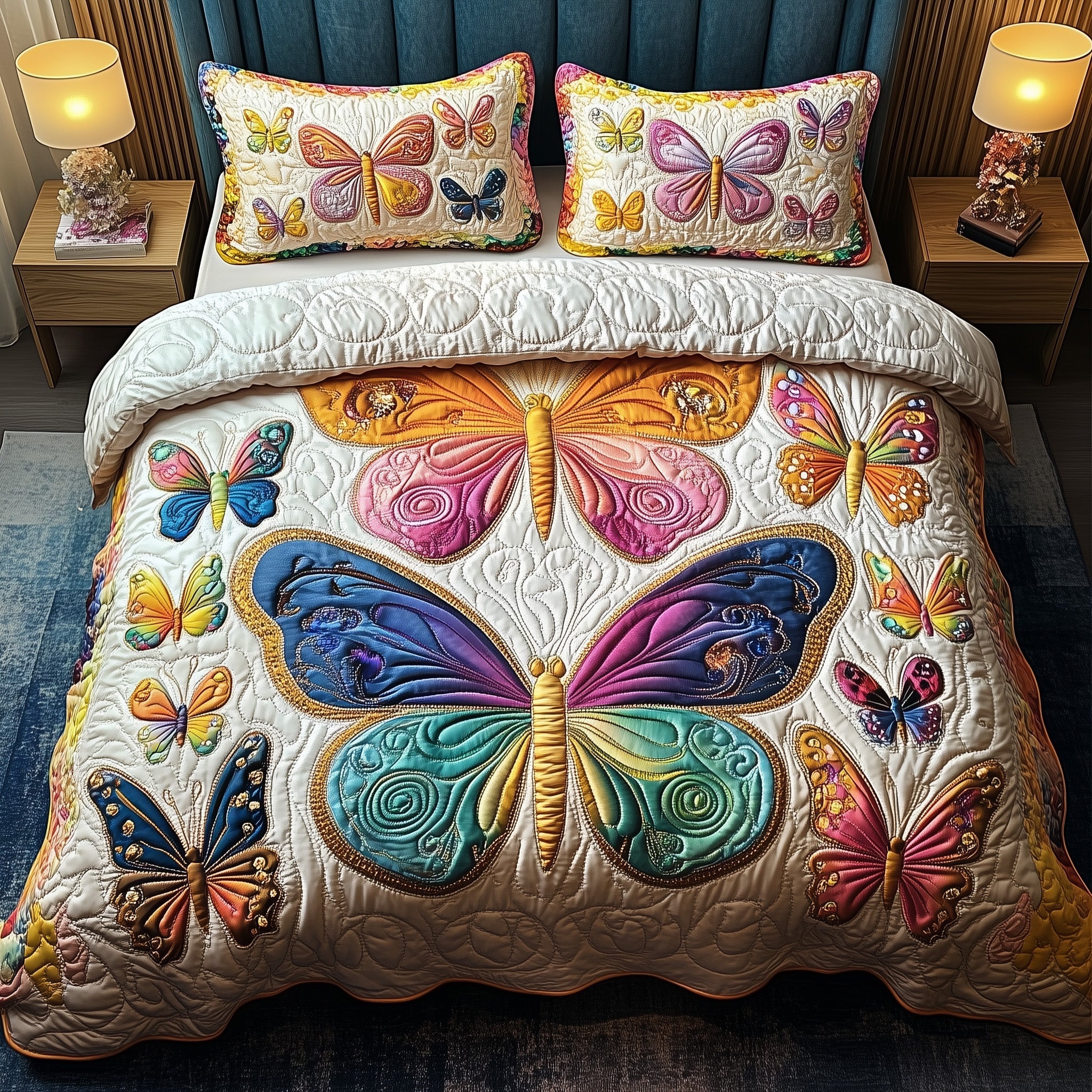 Rainbow Butterfly Quilted Bedding Set Duvet Cover Bed Sheet Butterfly Theme Gifts