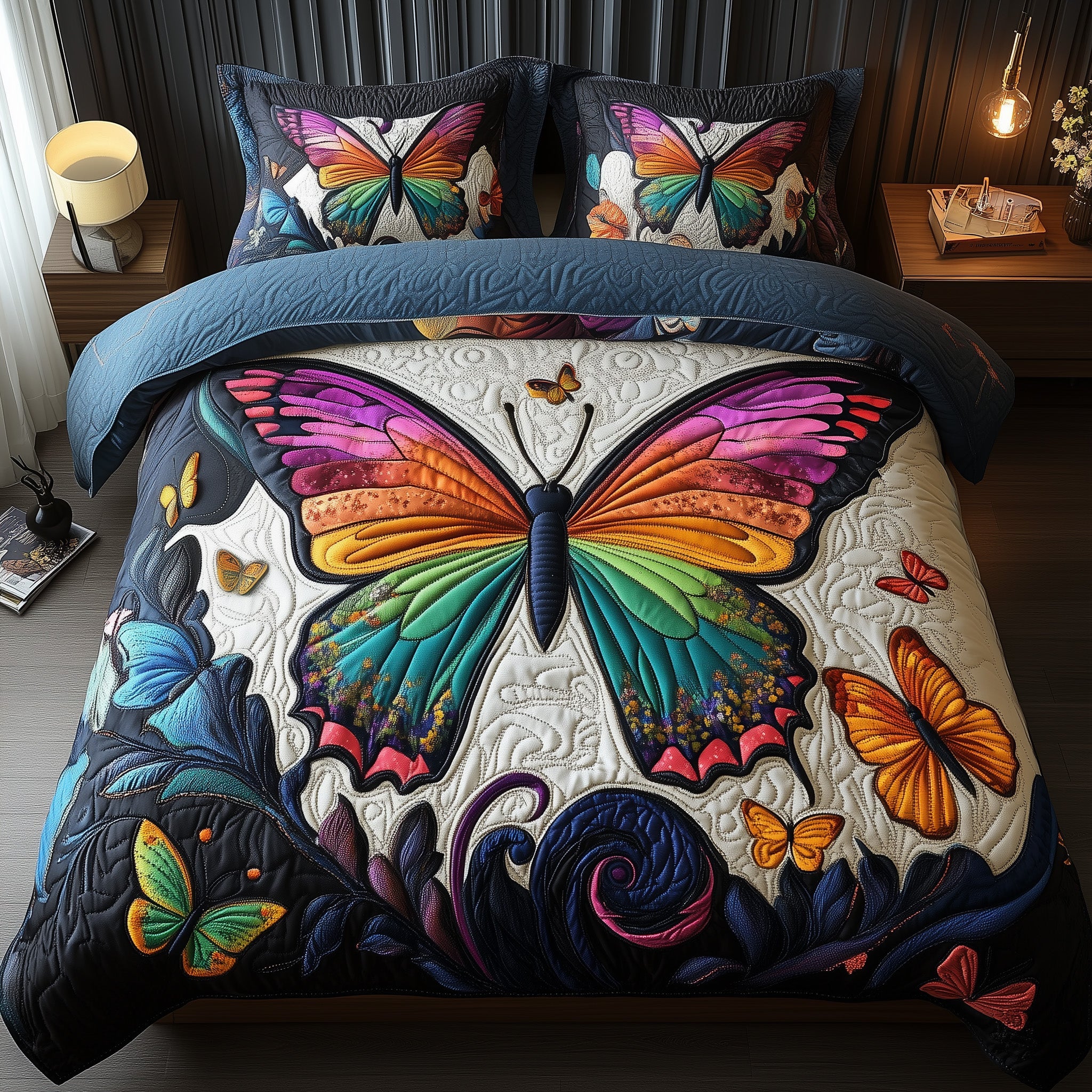 Rainbow Butterfly Quilted Bedding Set Duvet Cover Bed Sheet Butterfly Themed Presents