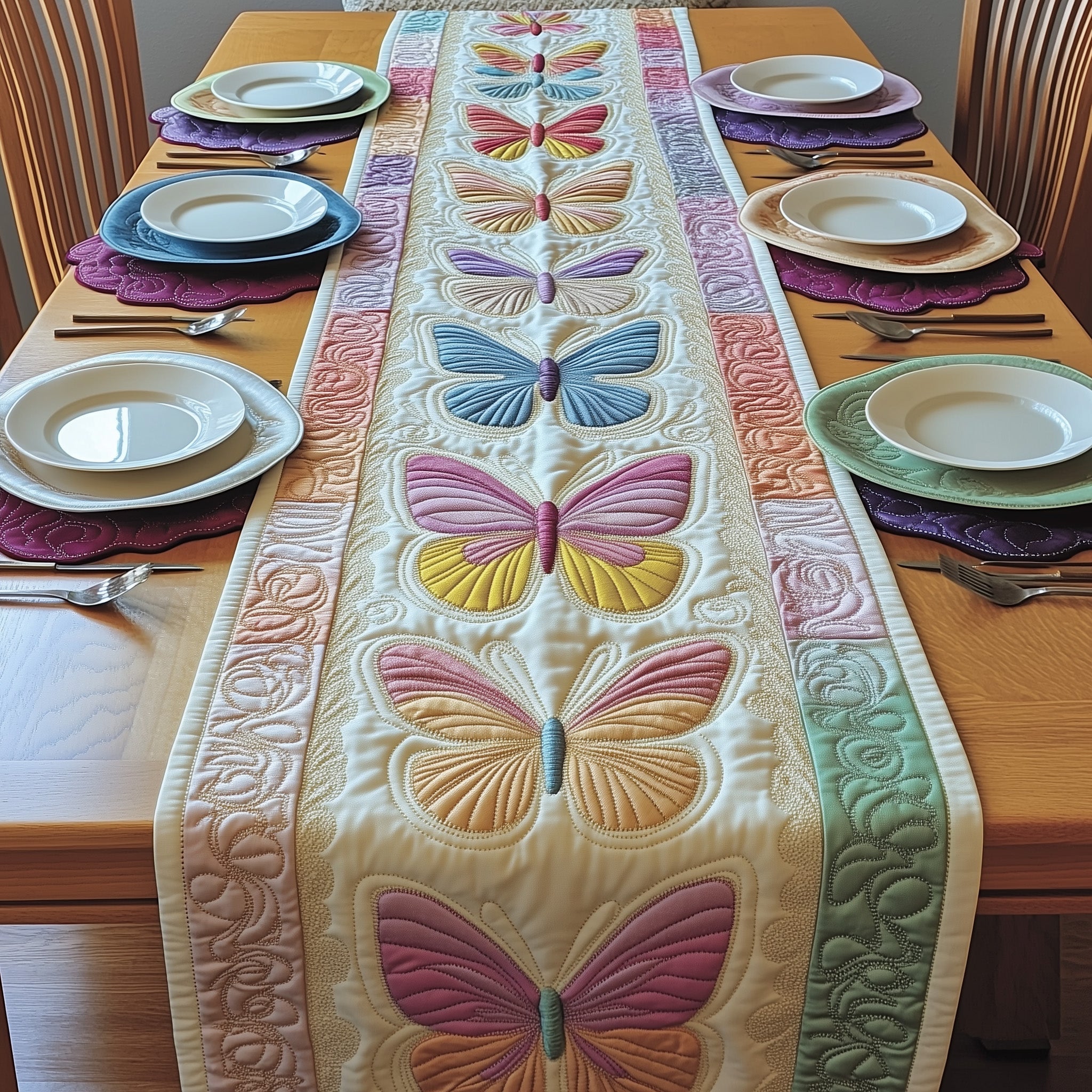 Rainbow Butterfly Quilted Table Runner Christmas Dining Table Runner