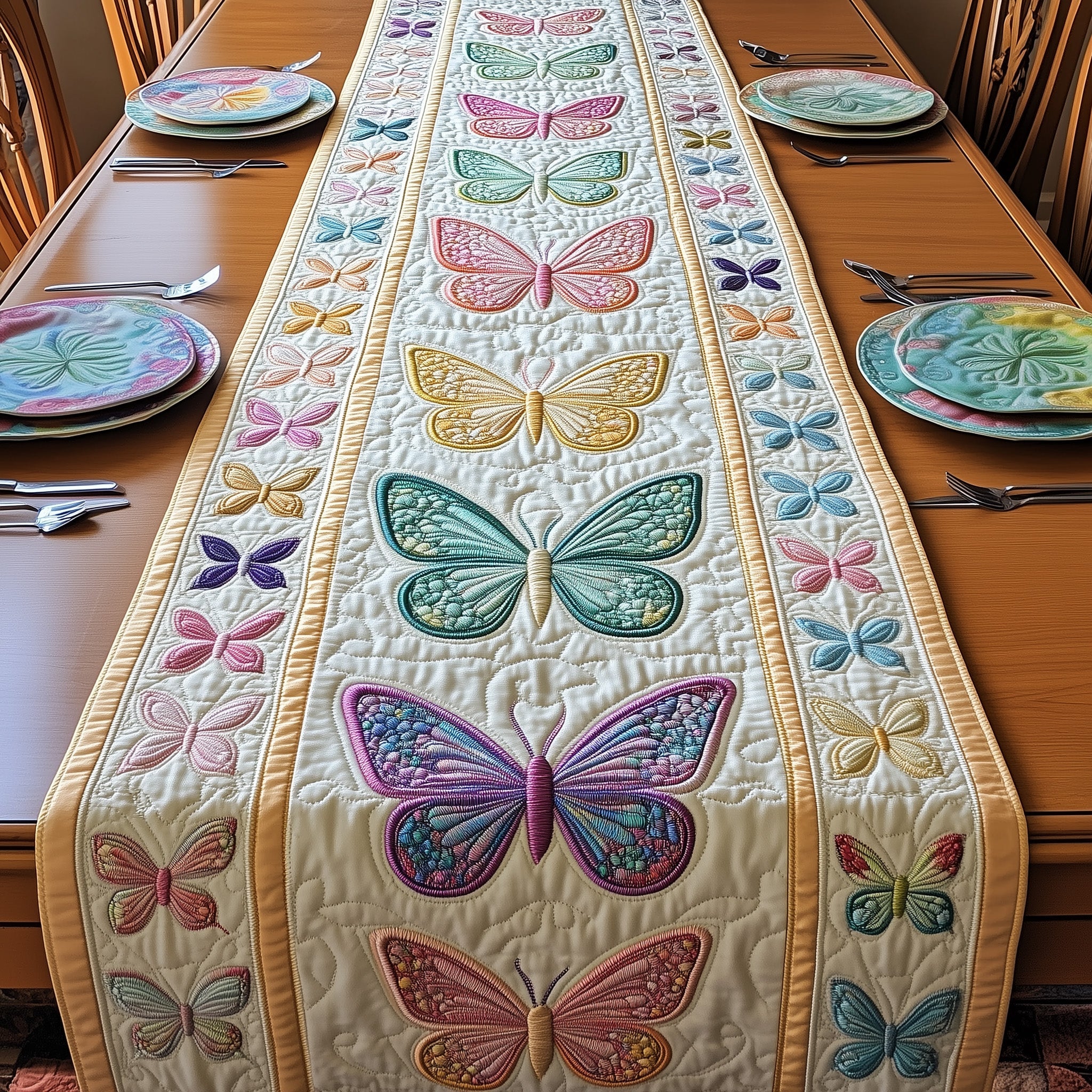 Rainbow Butterfly Quilted Table Runner Christmas Table Runner for Family Meals