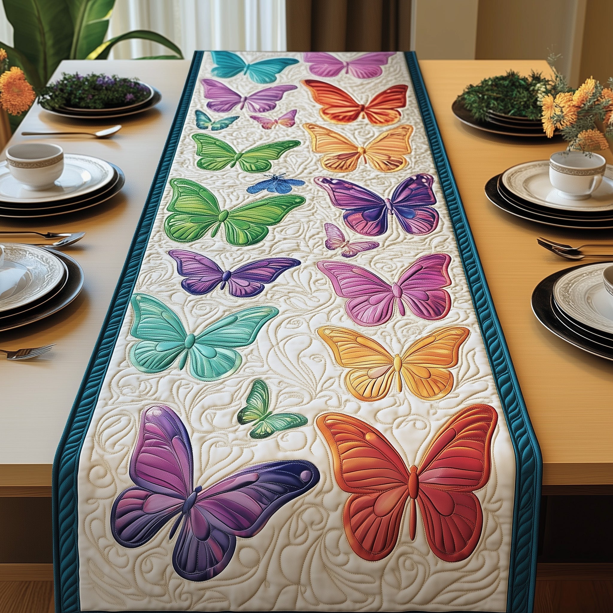 Rainbow Butterfly Quilted Table Runner Christmas Table Runner Gift Idea