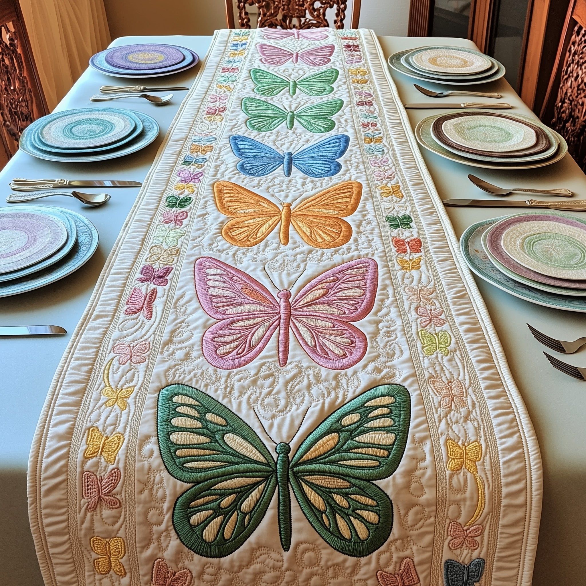 Rainbow Butterfly Quilted Table Runner Cozy Christmas Table Runner