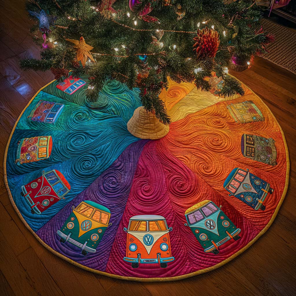 Rainbow Camper Joy Quilted Tree Skirt Holiday Decorations Secret Santa Gifts