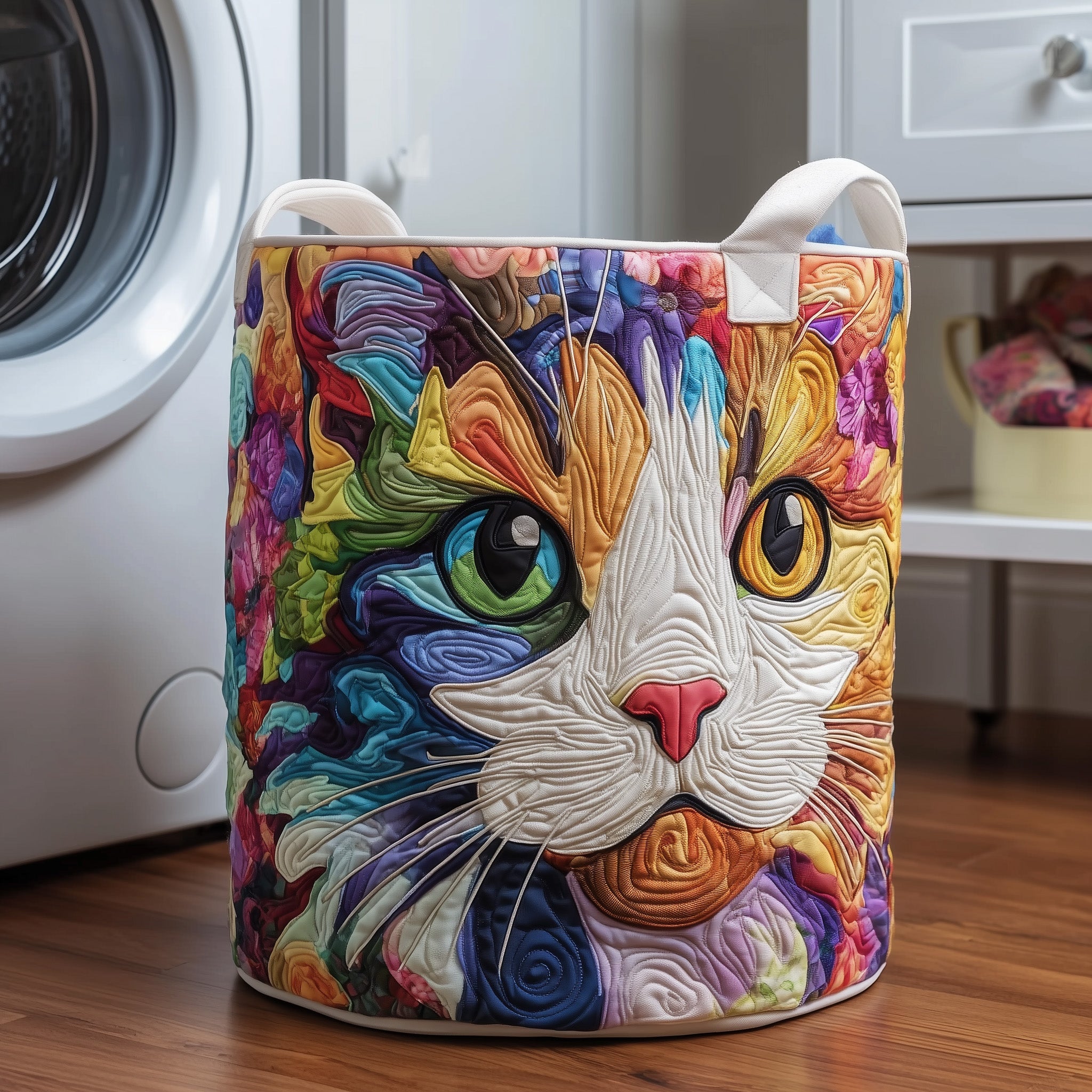 Rainbow Cat Quilted Laundry Basket Unique Lovely Gifts For Cat Supporters