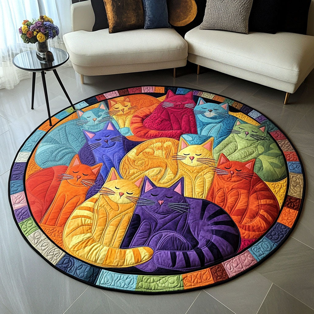 Rainbow Cat Quilted Round Mat Door Entrance Decor Cat Gifts Funny