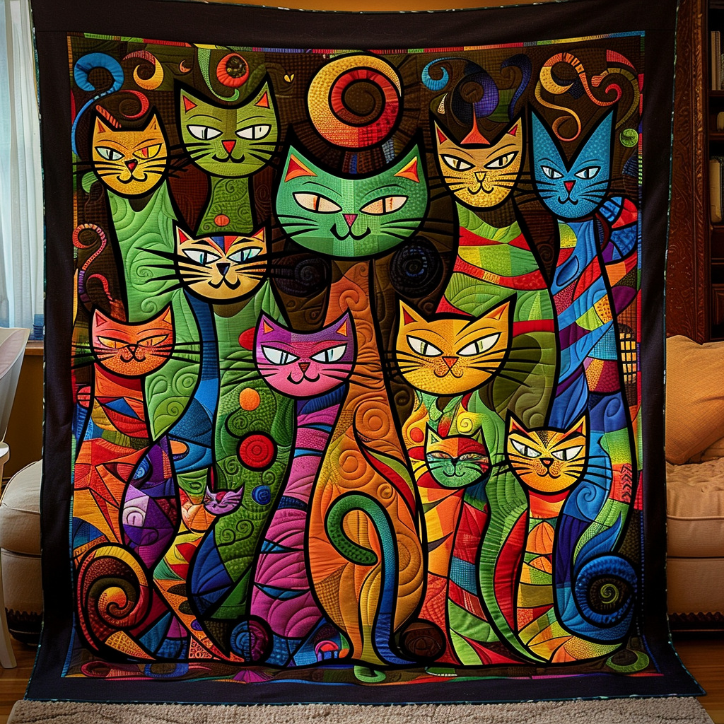 Rainbow Cats Quilted Blanket Gifts For Cat Owners