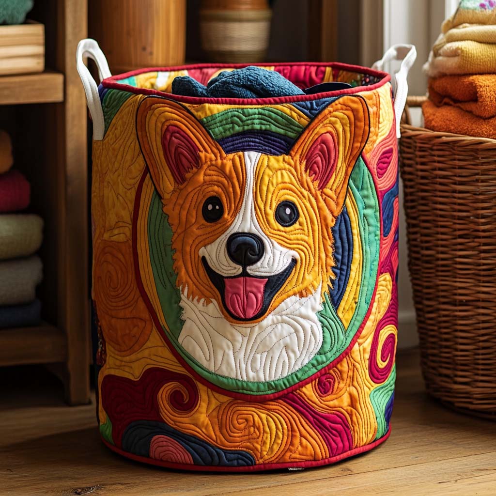 Rainbow Corgi Quilted Laundry Basket Merch For Kids