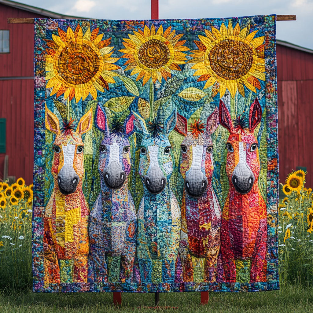 Rainbow Donkeys Quilted Blanket Winter Decor Blanket Funny Donkey Gifts