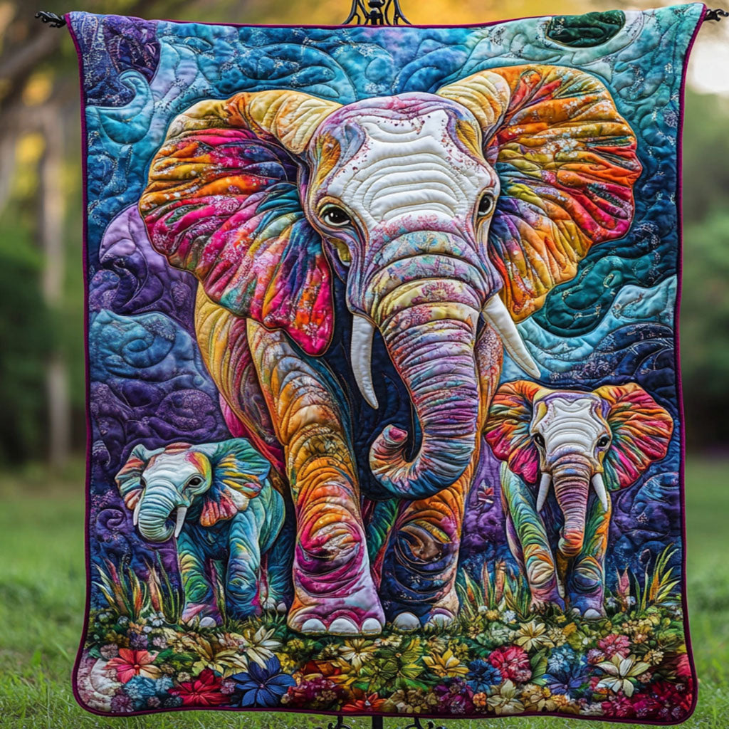 Rainbow Family Quilted Blanket Best Couch Throw Blanket Xmas Gift For Elephant Lovers
