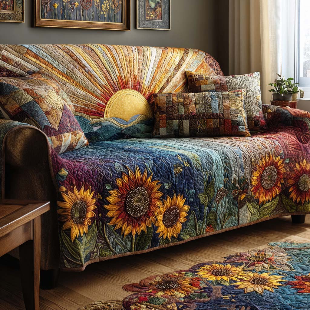 Rainbow Field Quilted Sofa Cover Home Decorattions Birthday Gifts For Friends