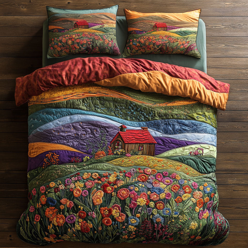 Rainbow Flower Fields Duvet Cover Set Luxury Bedding Sets Fall Gift for Mom