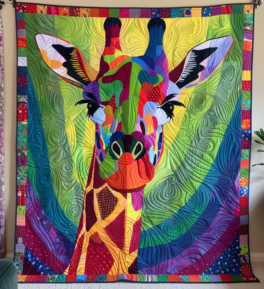 Rainbow Giraffe Quilted Blanket Presents For Giraffe Lovers