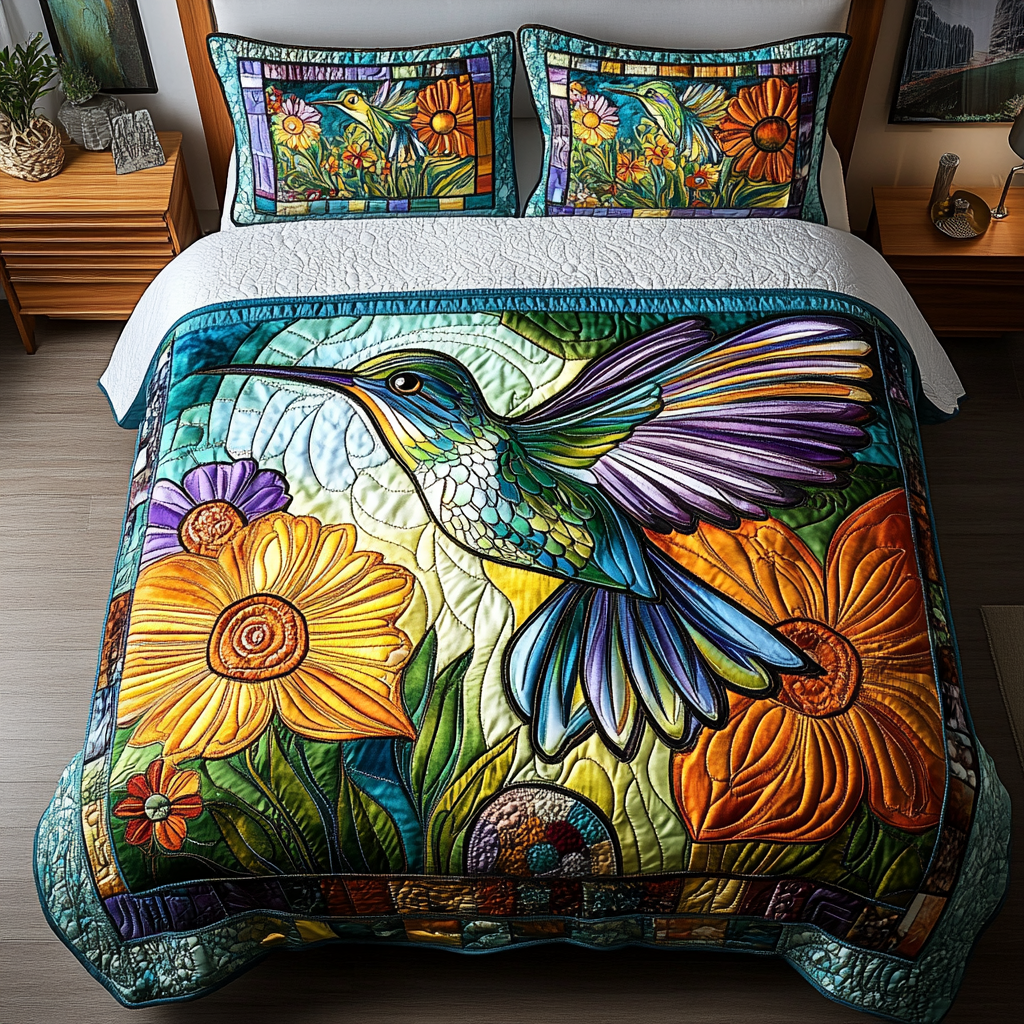 Rainbow Glider Quilted Bedding Set Best Comforter Sets Gifts For Hummingbird Lovers