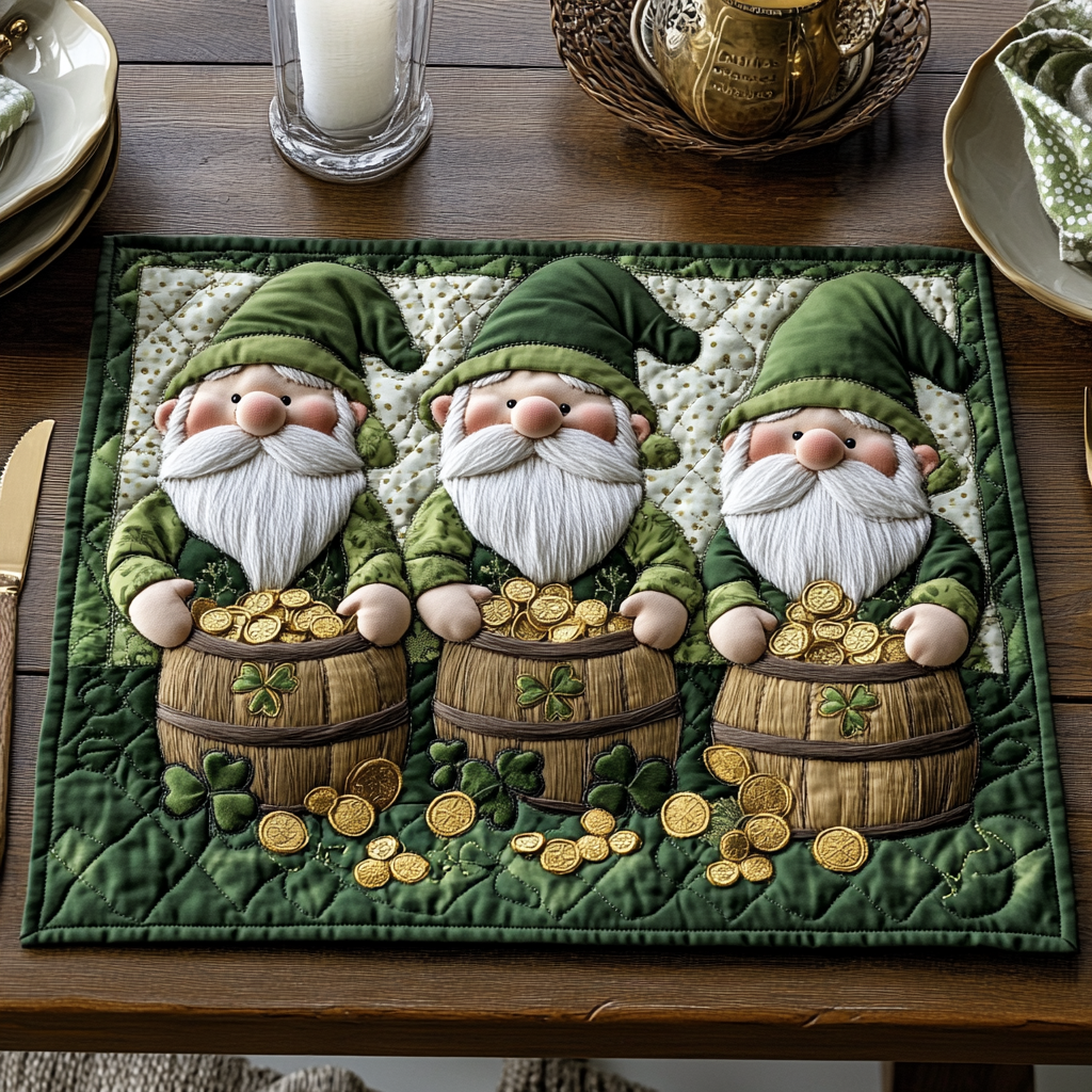 Rainbow Gold Quilted Place Mat Modern Holiday Decor St Paddy's Day Gifts