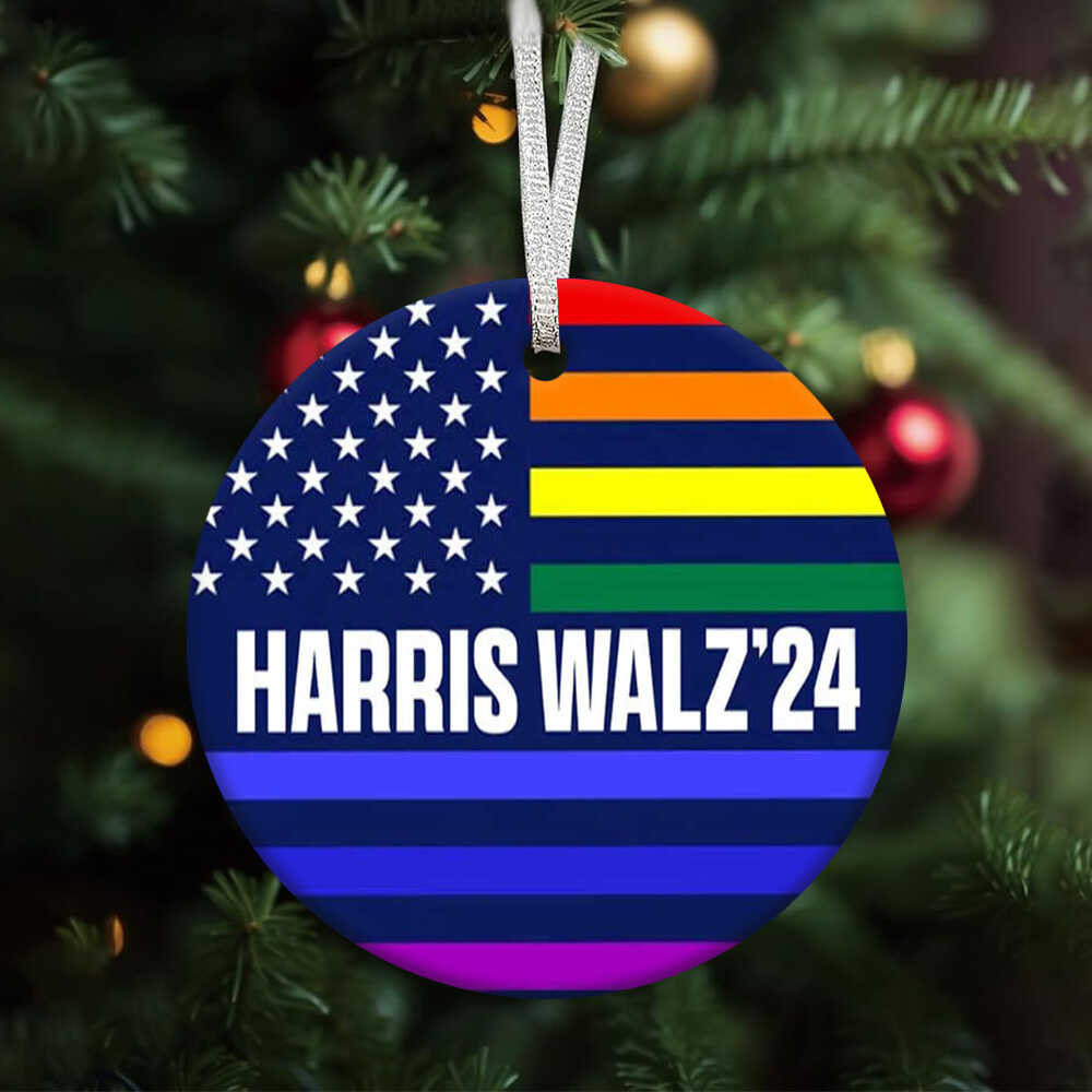 Rainbow Harris Walz Ornament Harris Walz For President VP Political Christmas Tree Ornament