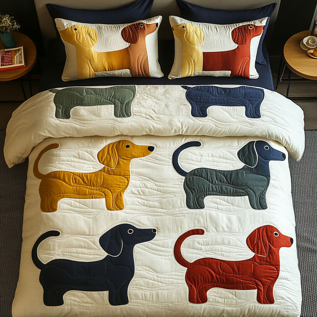 Rainbow Hounds Quilted Bedding Set Soft Bed Sheet and Pillowcase Set for Relaxing Nights