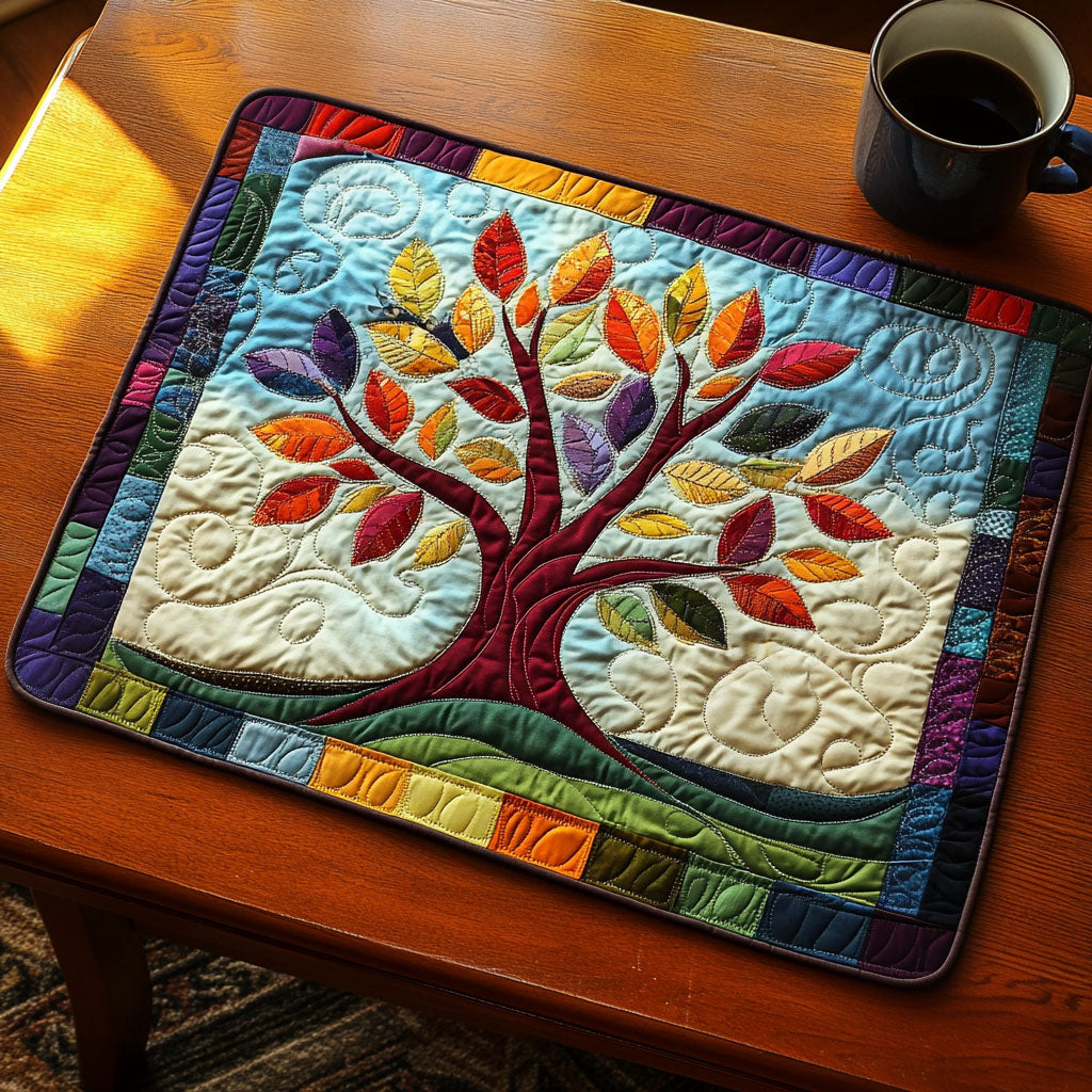Rainbow Leaves Tree Quilted Placemat Dining Table Accessories Tree Of Life Gifts For Dad
