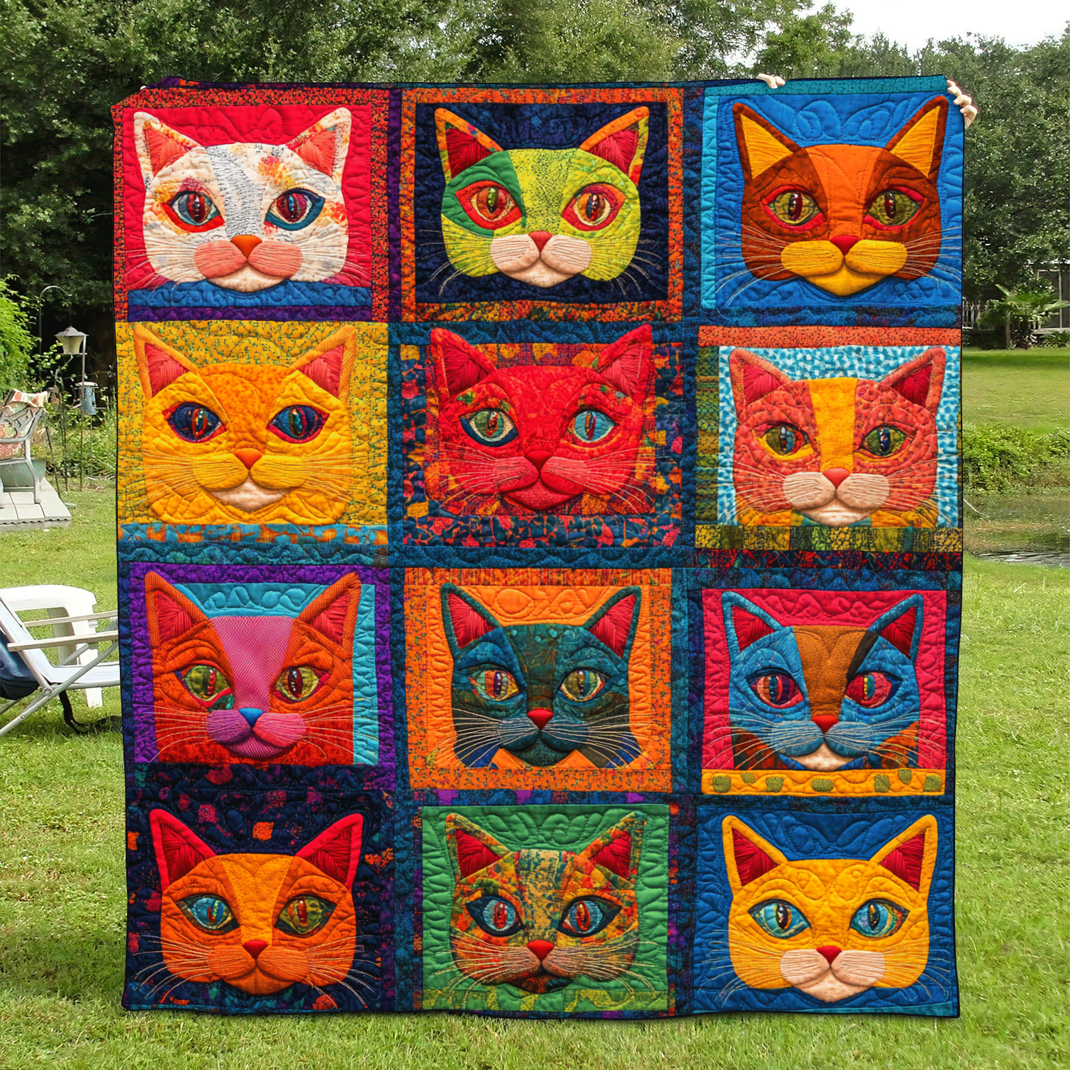 Rainbow Meow Quilted Blanket Unique Cat Gifts
