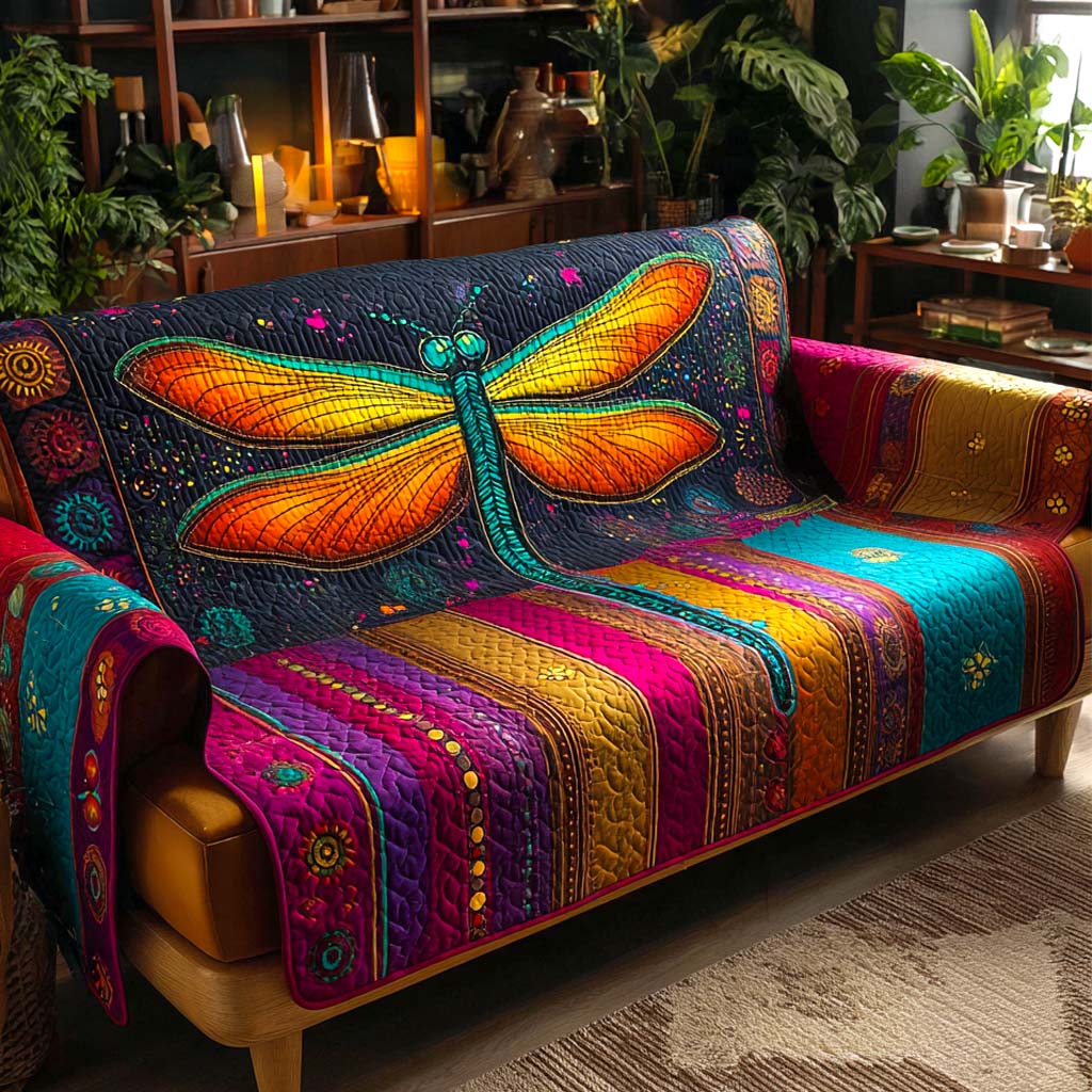 Rainbow Mirage Flight Quilted Sofa Cover Home Decor Birthday Presents For Dragonfly Lovers