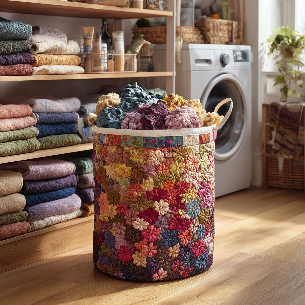 Rainbow Patch Blossom Quilted Laundry Basket Merch For Kids