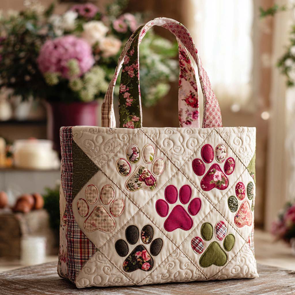 Rainbow Paw Parade Quilted Tote Bag Cute Puppy Owner Gifts