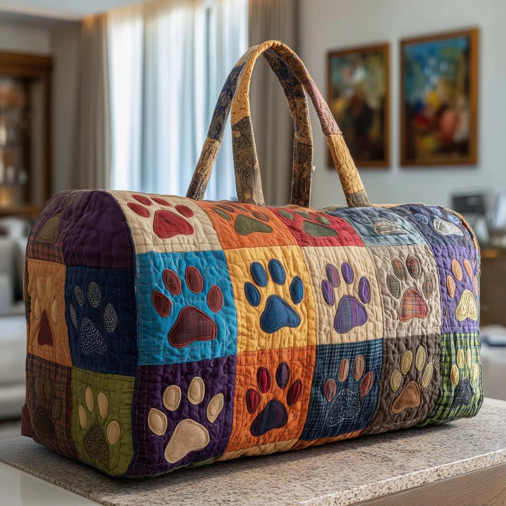 Rainbow Paw Print Quilt Duffle Bag Pet Lover Travel Bag Best Gift For Dog Cat Owners