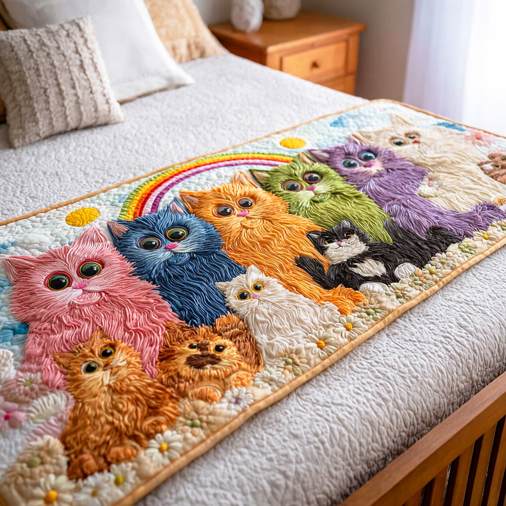 Rainbow Paws Quilted Bed Runner Bed Decor Cat Themed Gifts