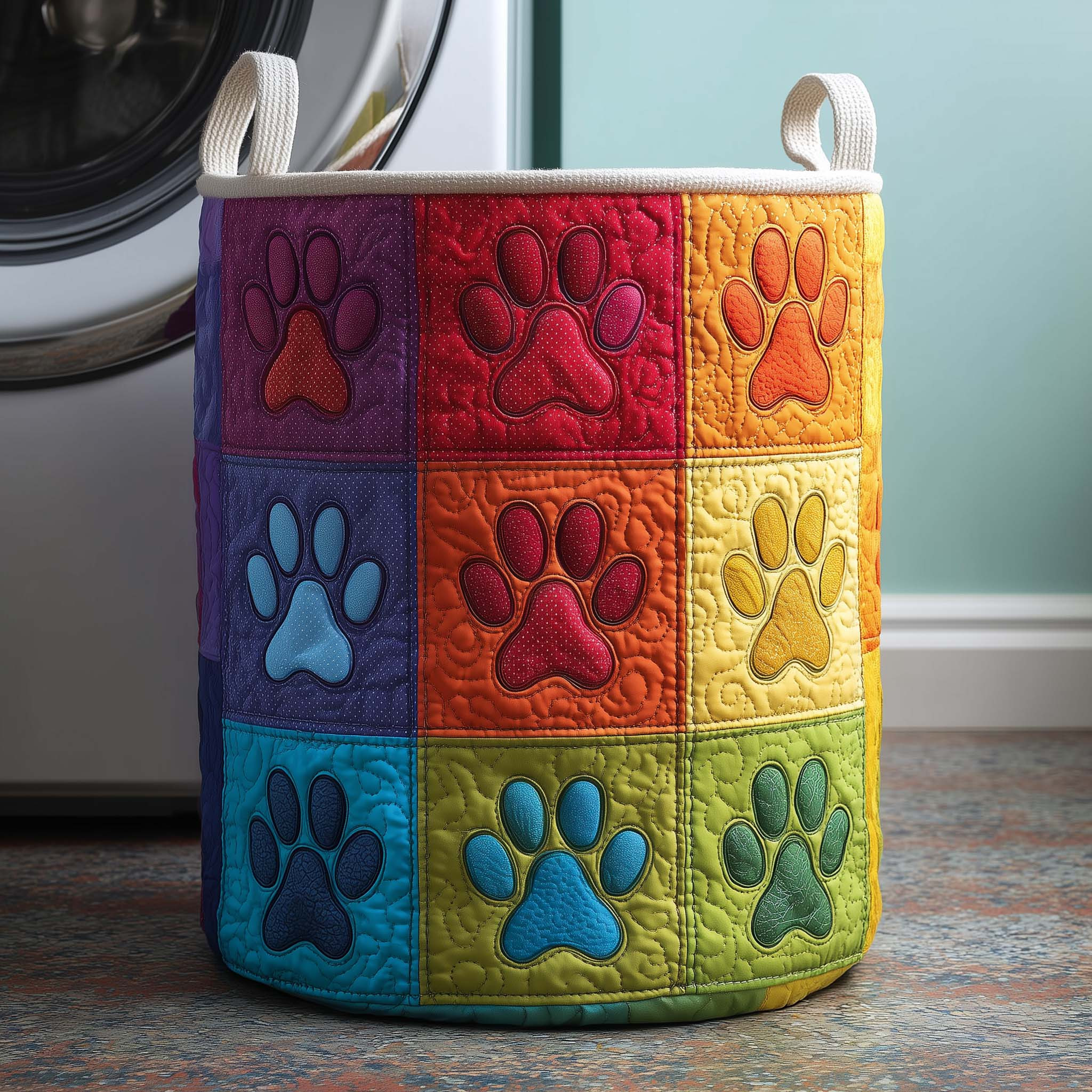 Rainbow Paws Quilted Laundry Basket Animal Home Decorations Best Gifts For Pet Lovers