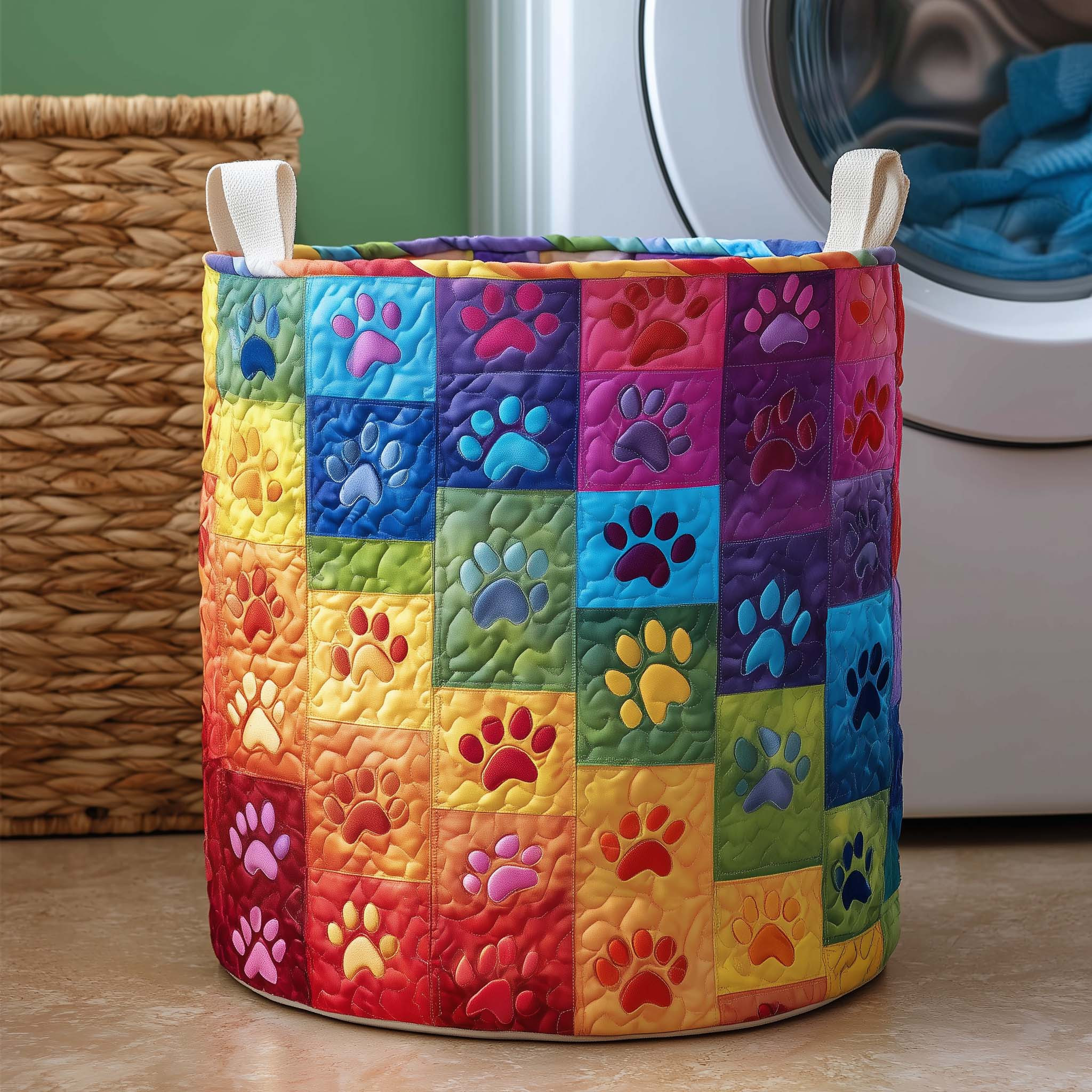 Rainbow Paws Quilted Laundry Basket Laundry Room Decor Cute Gifts For Women