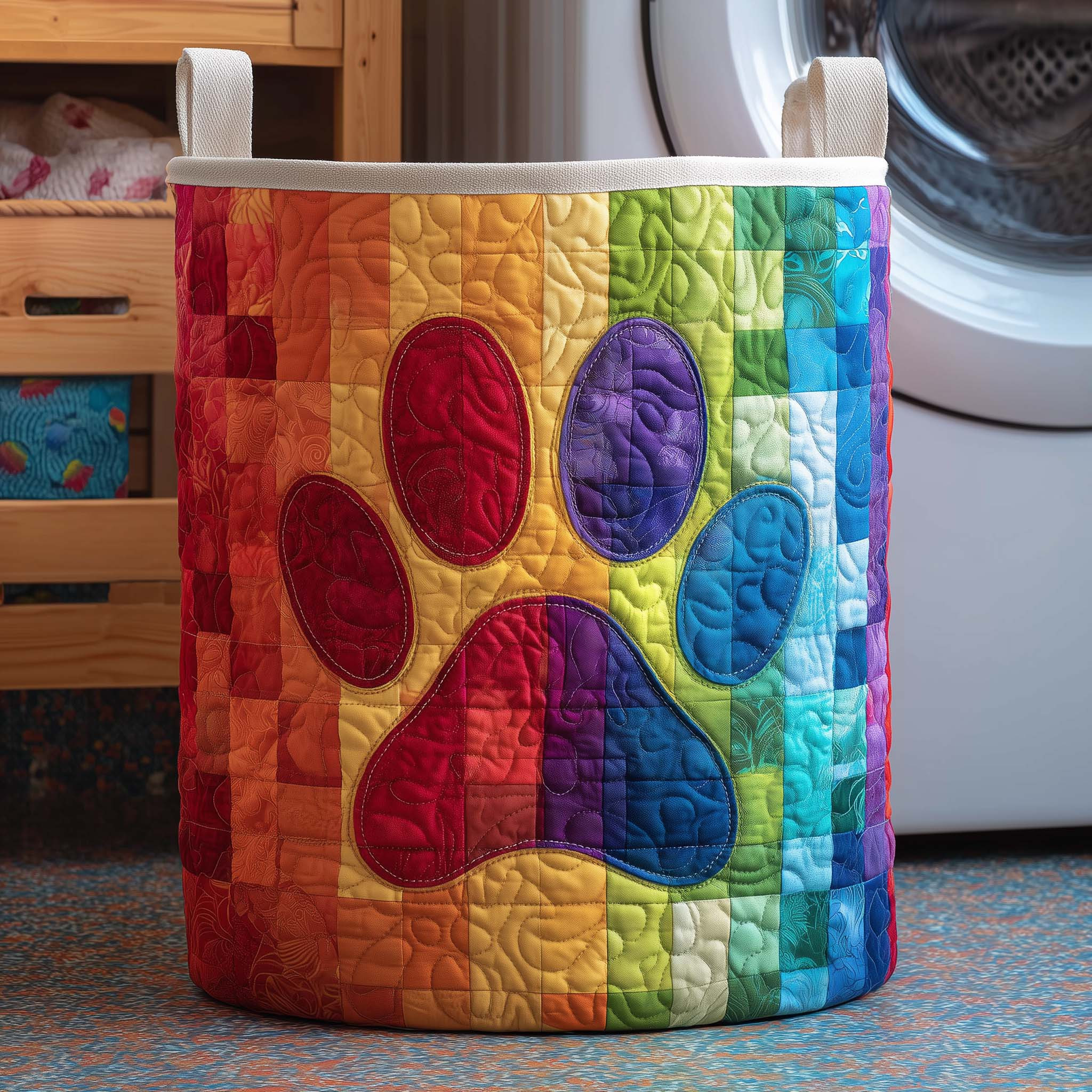 Rainbow Paws Quilted Laundry Basket Lovely Home Decor Gifts For Paw Lovers