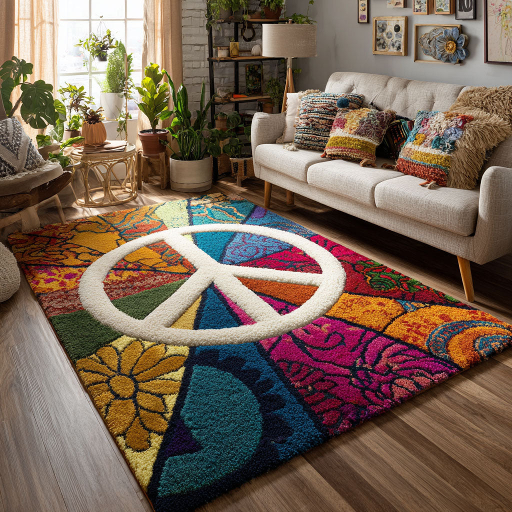 Rainbow Peace Area Rug Dining Room Rug Family Fun Gifts For Christmas