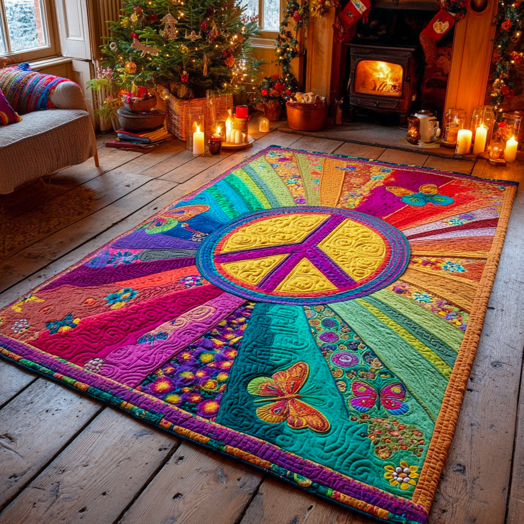 Rainbow Peace Garden Area Rug Unique Front Door Decor Best Gifts For Hippie Boyfriend