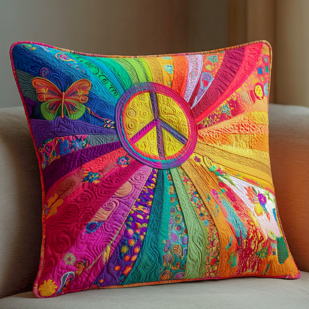 Rainbow Peace Garden Quilted Pillow Case Home Decor Pillow Covers Cool Gifts For Hippies