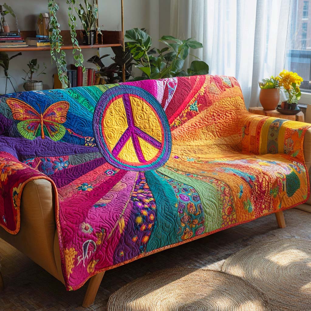 Rainbow Peace Garden Quilted Sofa Cover Living Room Decor Gifts For Mom