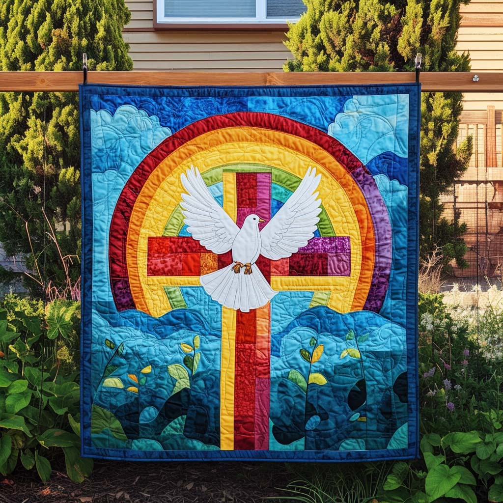 Rainbow Peace Quilted Blanket Christian Christmas Gifts