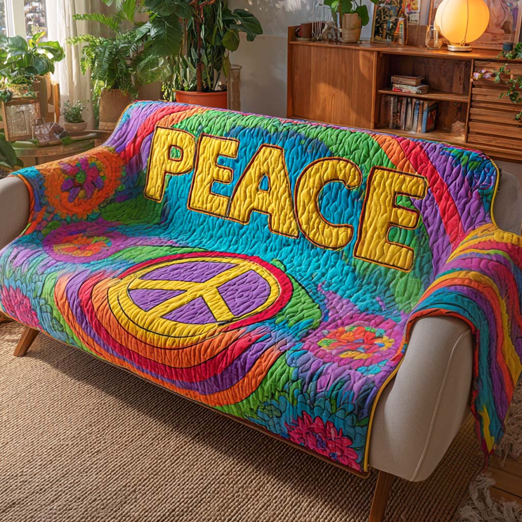 Rainbow Peace Quilted Sofa Cover Sofa Chaise Cover Birthday Gift Ideas For Hippies