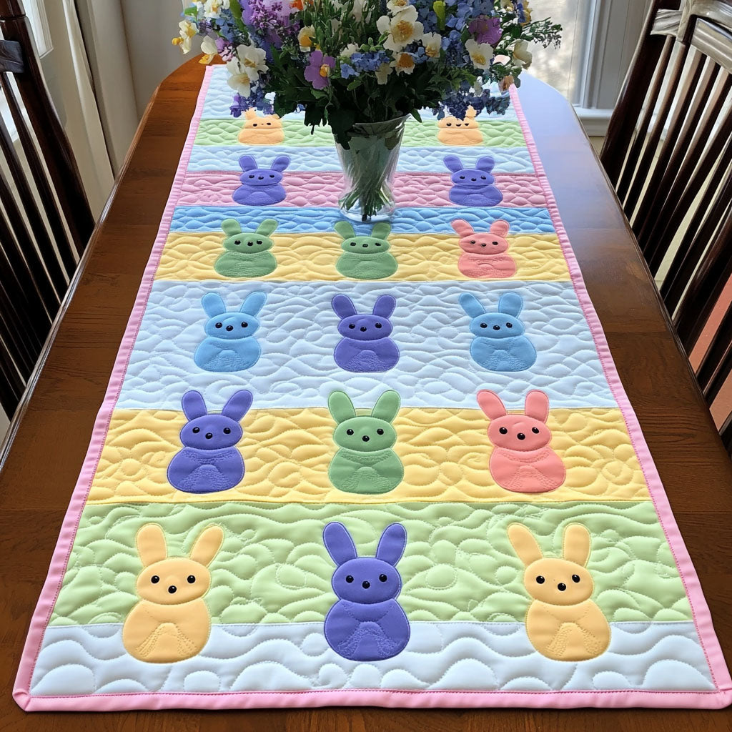 Rainbow Peeps Row Quilted Table Runner Easter Table Decor Funny Gifts For Friends