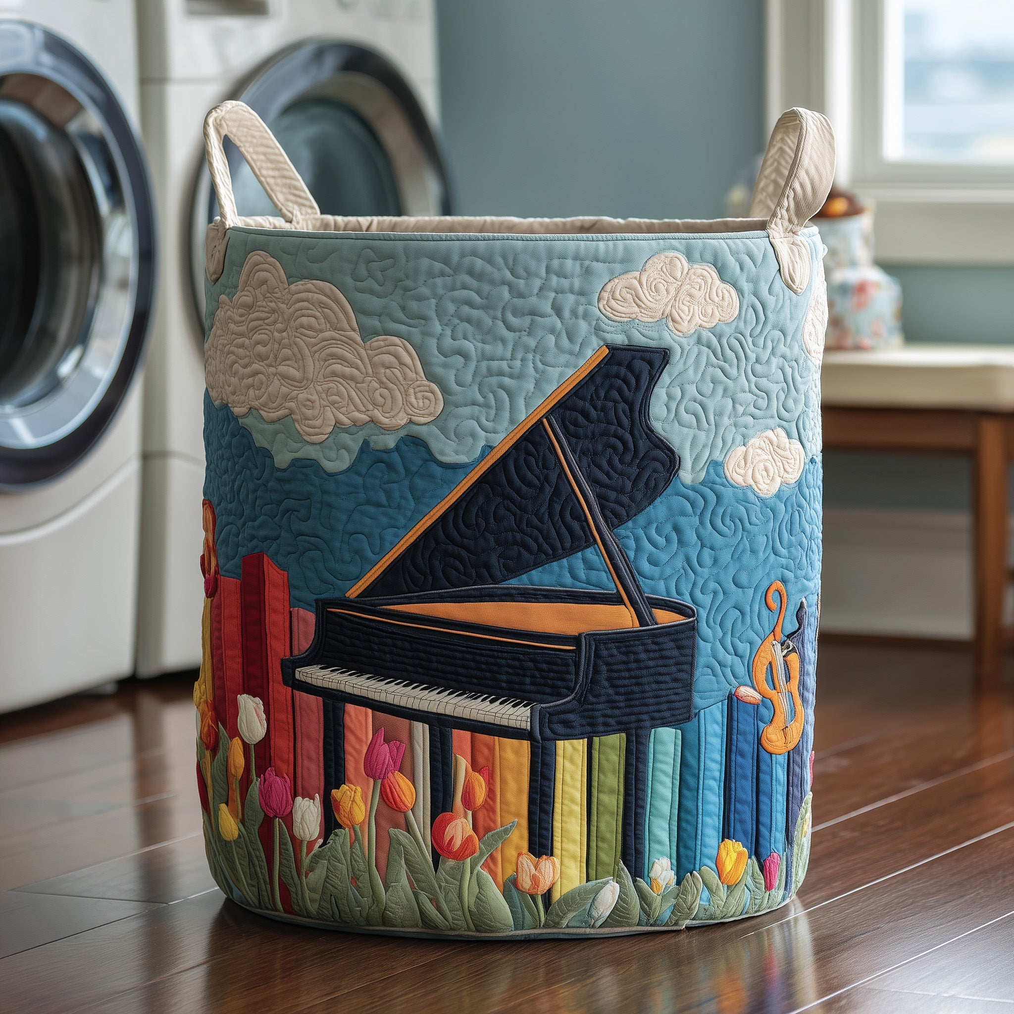 Rainbow Piano Quilted Laundry Basket Back To School Merch