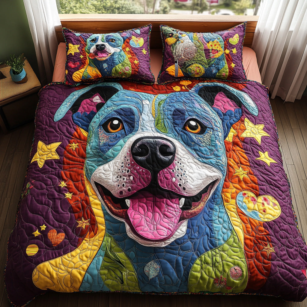 Rainbow Pit Quilted Bedding Set Best Bed Sheet Set Perfect Gift For Dog Lovers