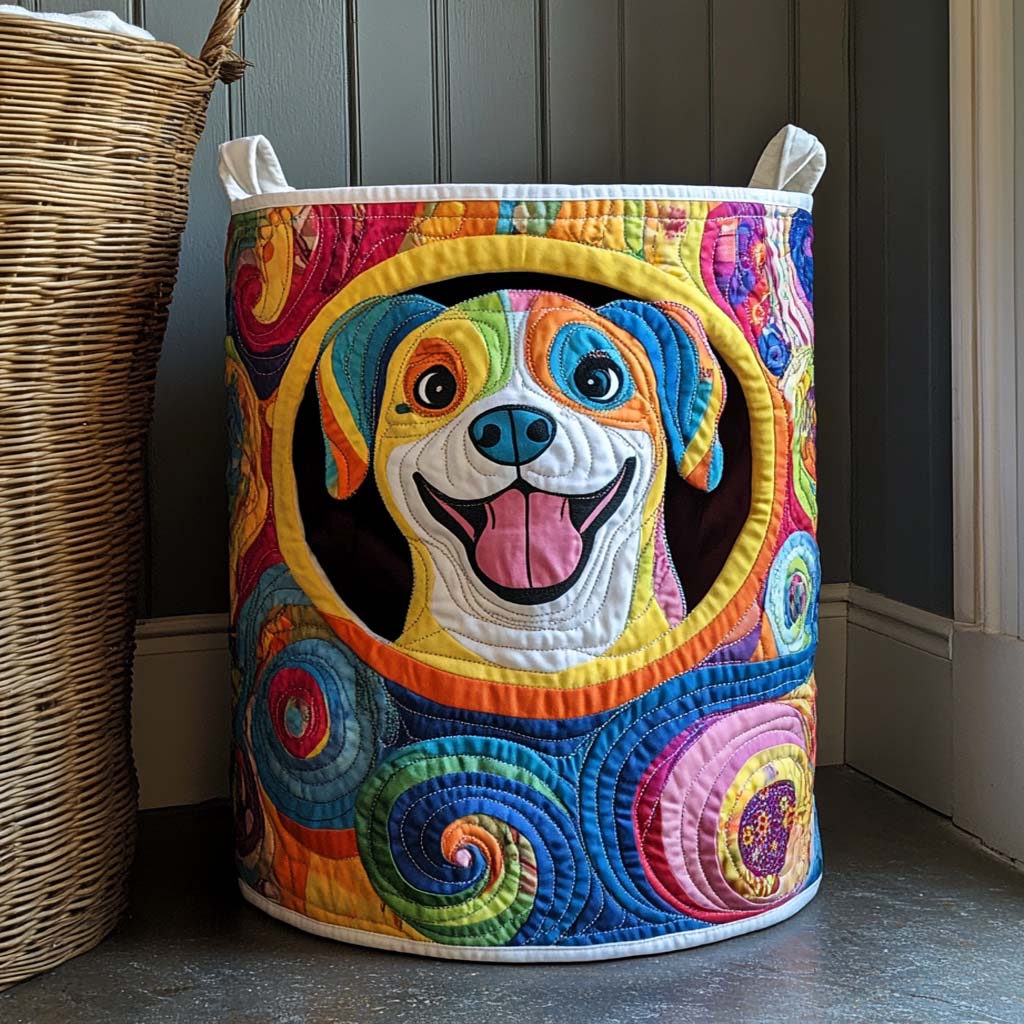 Rainbow Pitbull Quilted Laundry Basket Ideal Gift For Mom