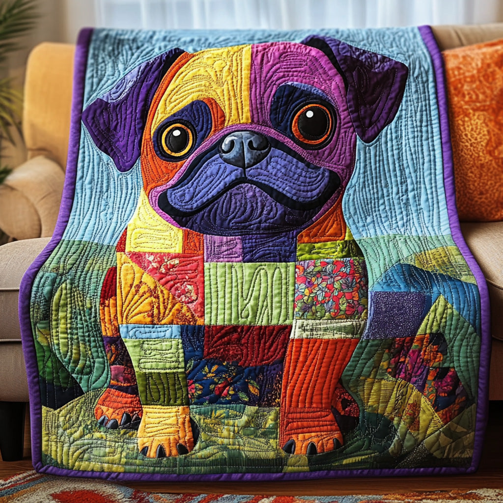 Rainbow Pug Charm Quilted Blanket Gift For Animal Lover