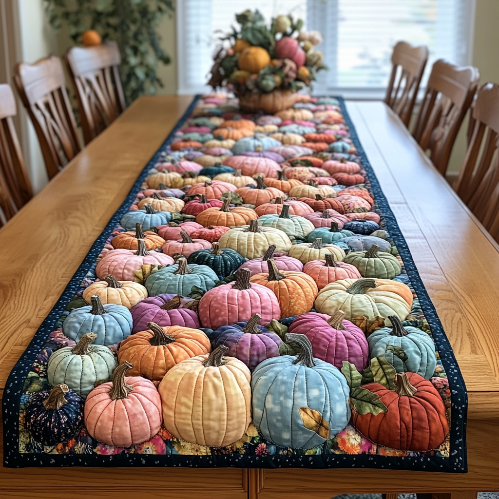 Rainbow Pumpkin Quilted Table Runner Fall Table Toppers Family Present Ideas