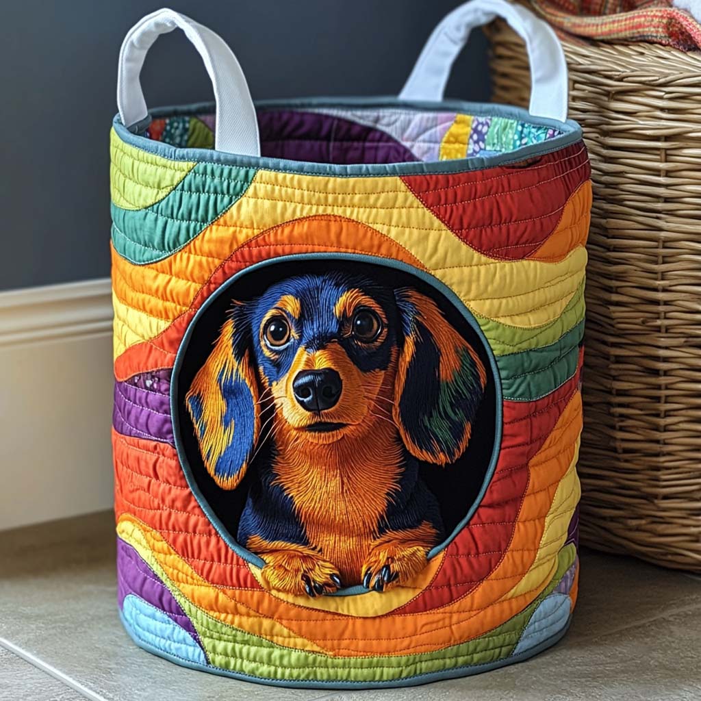 Rainbow Pup Joy Quilted Laundry Basket Merch For Couples