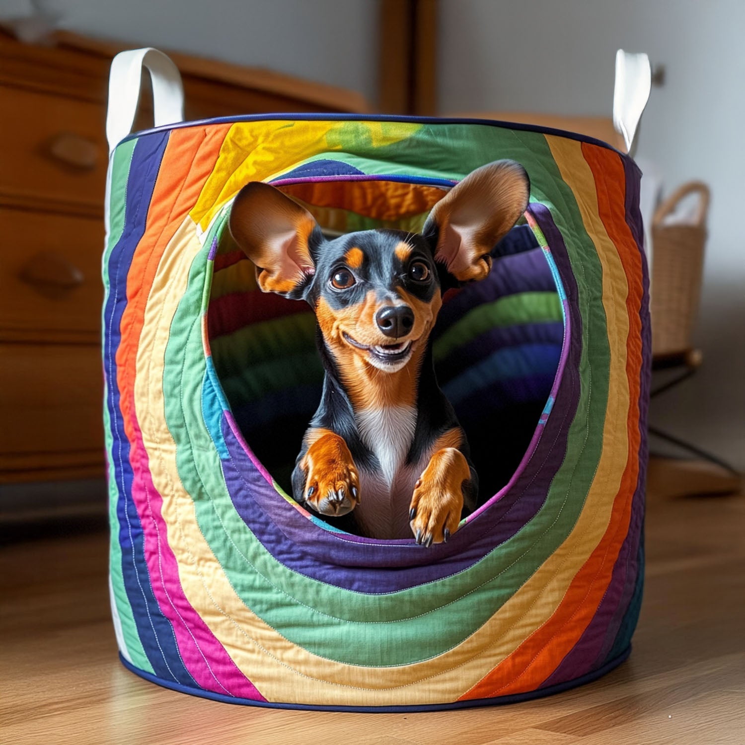 Rainbow Pup Joy Quilted Laundry Basket Merch For Dad